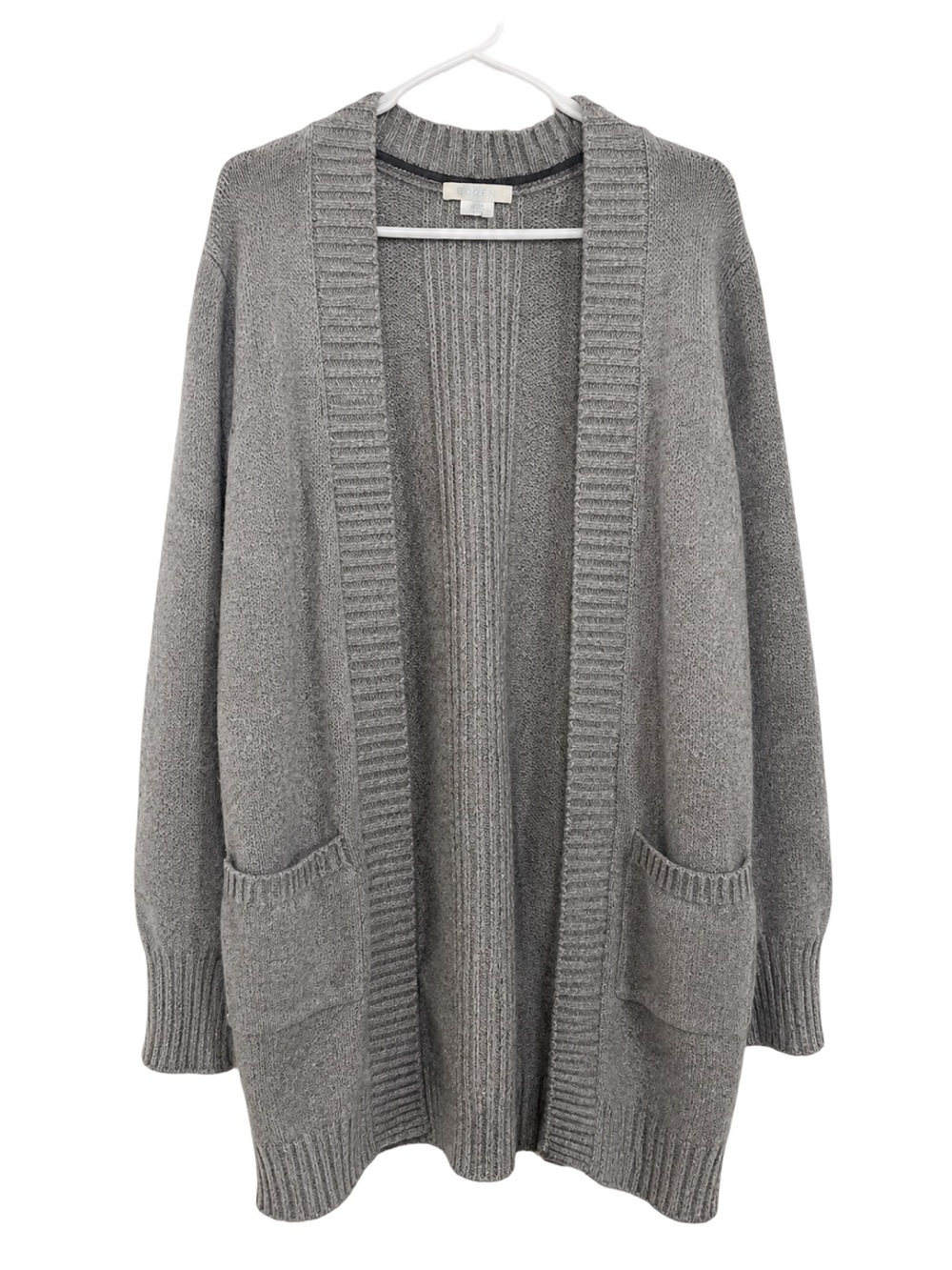 Boden Gray Open Front Cardigan Wool Cotton Blend Pocket Sweater XS